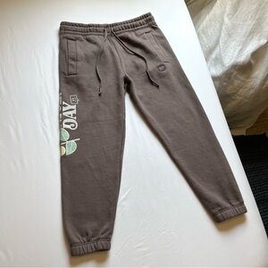 NICEKICKS brown floral graphic knit elastic waist jogger sweat cropped pants